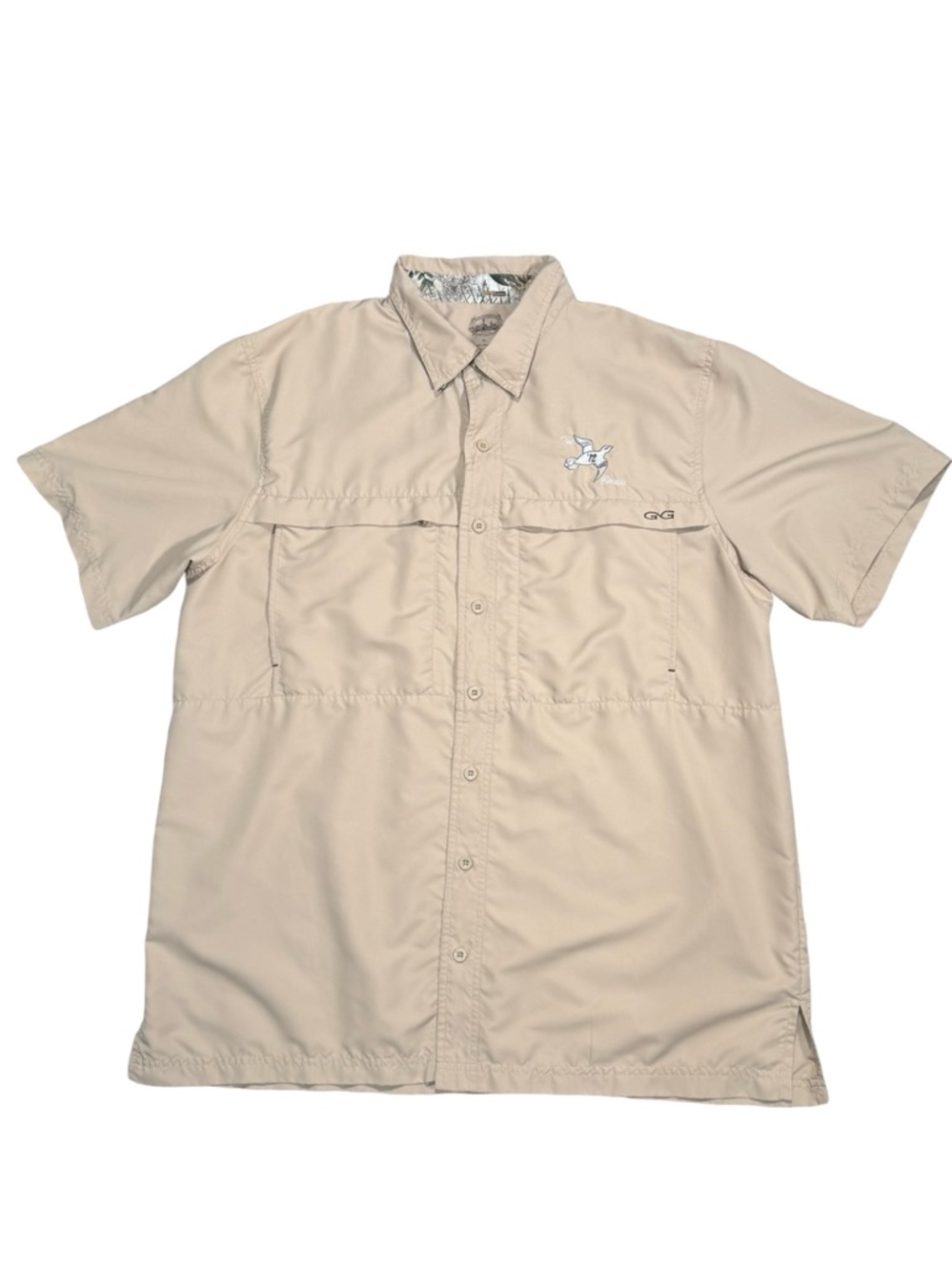 Game Guard Fishing Shirt XL Beige Short Sleeve Button Up Outdoor Performance